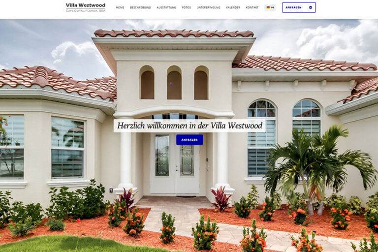 Homepage für Villa Westwood